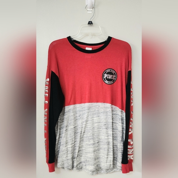 Victoria’s Secret PINK Long Sleeve T-Shirt. Seqence On Sleeves & Back. Size M - Picture 1 of 5